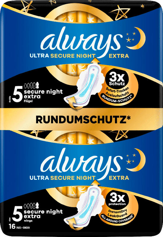 always Damenbinden Ultra Secure Night Extra 5 mit Flügeln BigPack