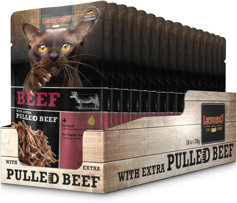 Leonardo Nassfutter Rind & pulled Beef 16x70g