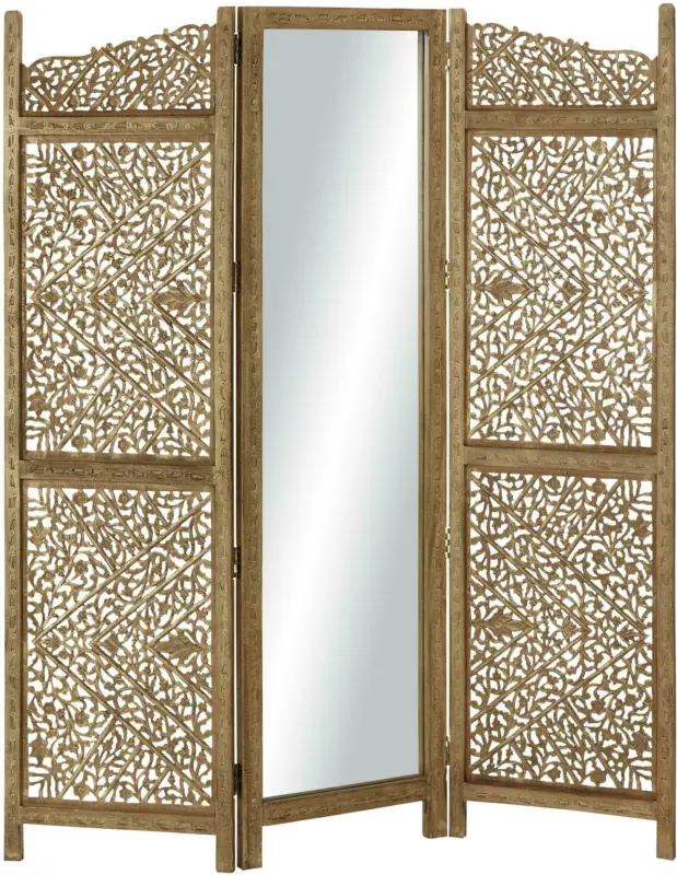 Paravent aus Mangoholz in Goldfarben