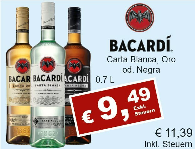 Bacardi Carta Blanca, Oro, Negra