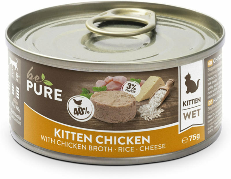 bePure Katzennassfutter Kitten Huhn mit Reis & Käse 75g