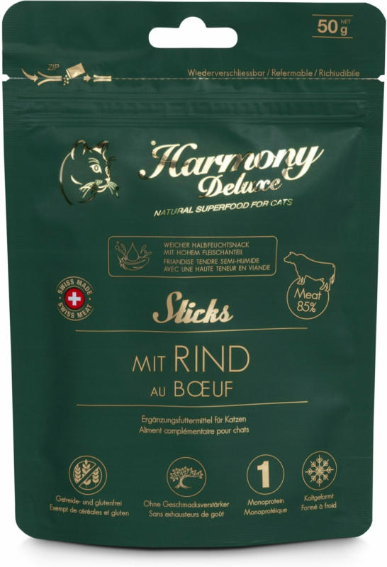 Harmony Cat Deluxe Katzensnack Halbfeucht-Sticks Rind 50g