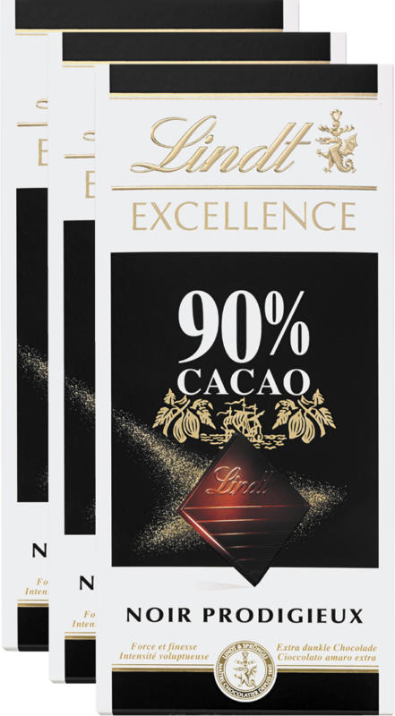 Lindt Excellence, 90% Cacao, Noir Prodigieux, 3 x 100 g