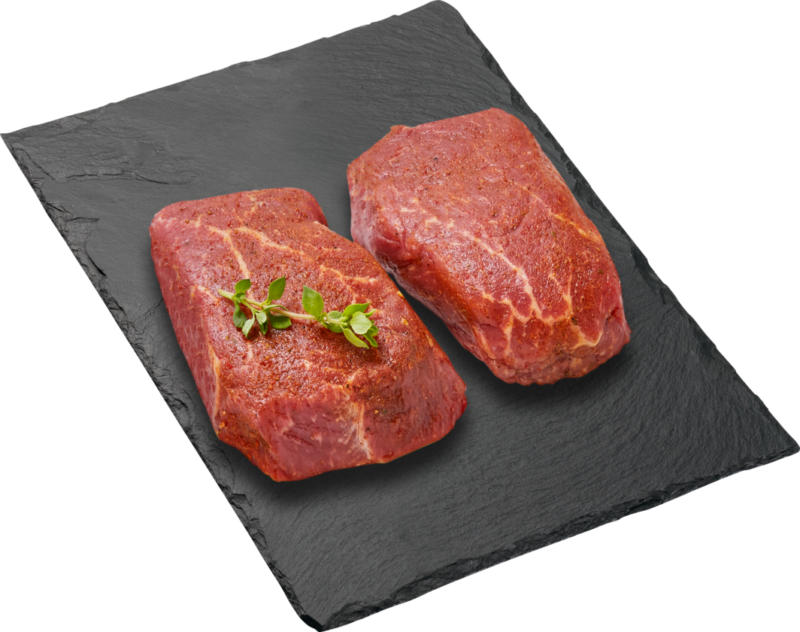 Black Angus Rindsfilet BBQ, Uruguay, gewürzt, 2 x 130 g, per 100 g