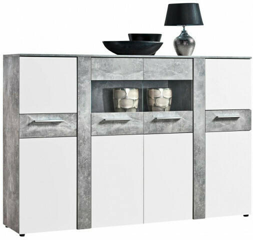 Highboard Neapel Beton Optik/ Hochglanz weiß ca. 179 x 122 cm