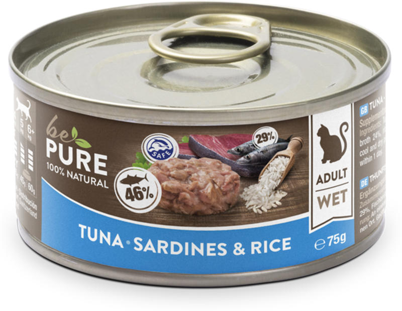 bePure Katzennassfutter Adult Thunf/Sardine & Reis 24x75g
