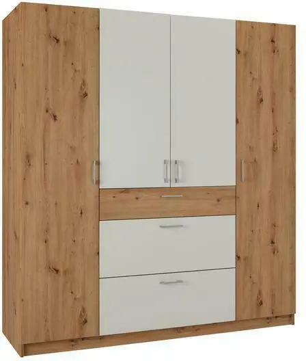 Drehtürenschrank in Weiß/Eichefarben