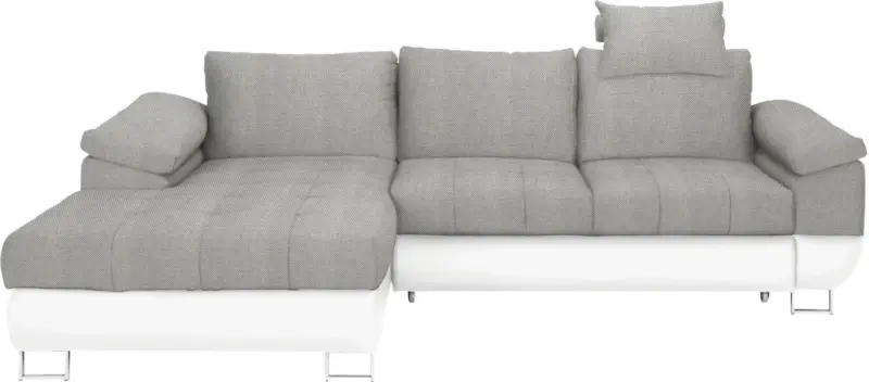 Wohnlandschaft in Grau/Weiß mit Bettfunktion