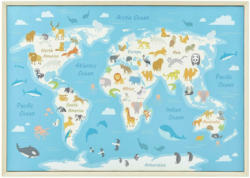 Bild World Map Animal Multicolor ca. 50x70x3,5 cm