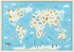 Bild World Map Animal Multicolor ca. 50x70x3,5 cm