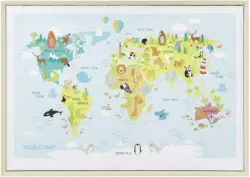Bild World Map Animal Multicolor ca. 50x70x3,5 cm