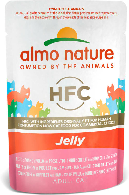 Almo Nature HFC Jelly Filet de Thon & Filet de Poulet avec Jambon Adult en sachet 24x55g