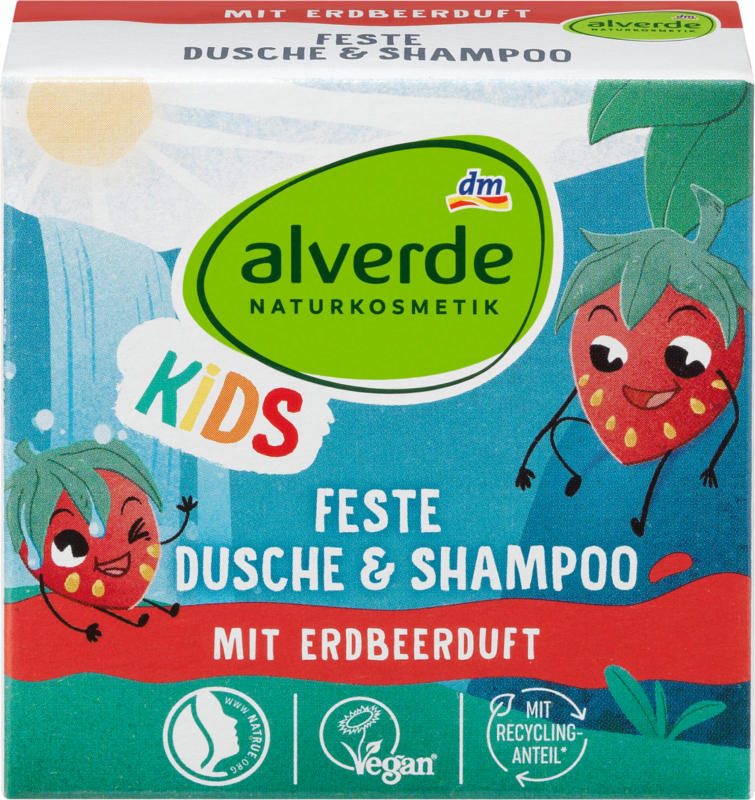 alverde NATURKOSMETIK Kids Feste Dusche & Shampoo mit Erdbeerduft