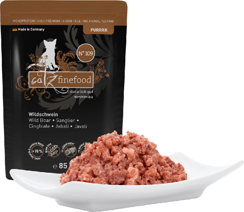 catz finefood Nassfutter für Katzen, Wildschwein, Adult, N°109