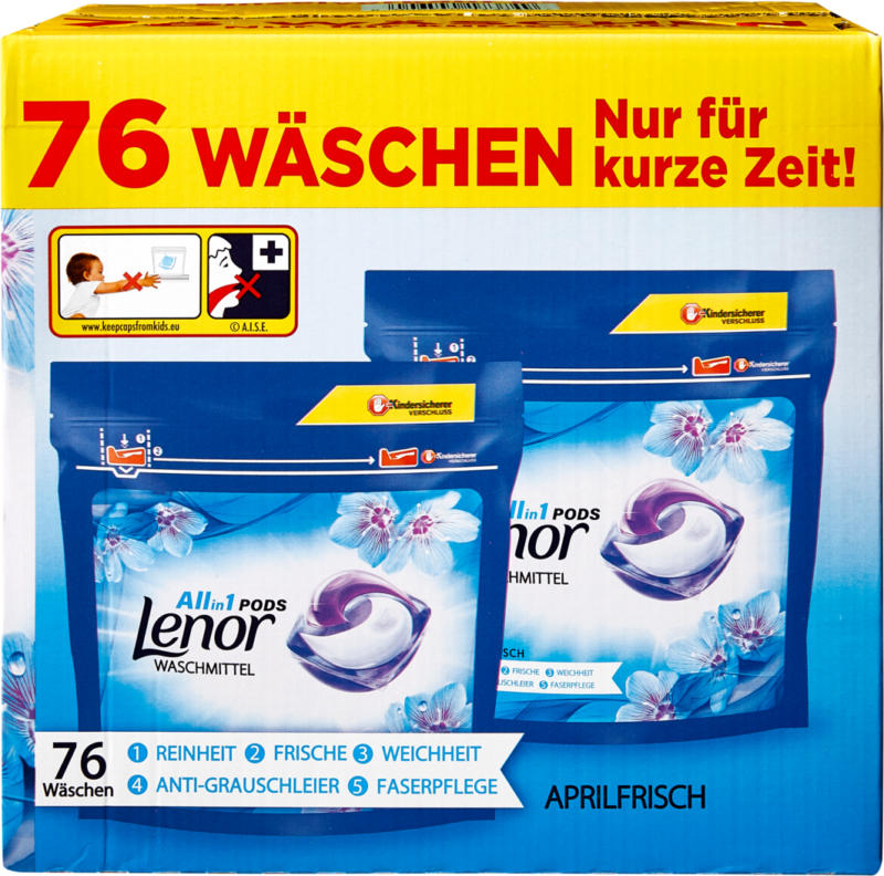 Lenor All in 1 Pods Freschezza di primavera, 2 x 38 Pods