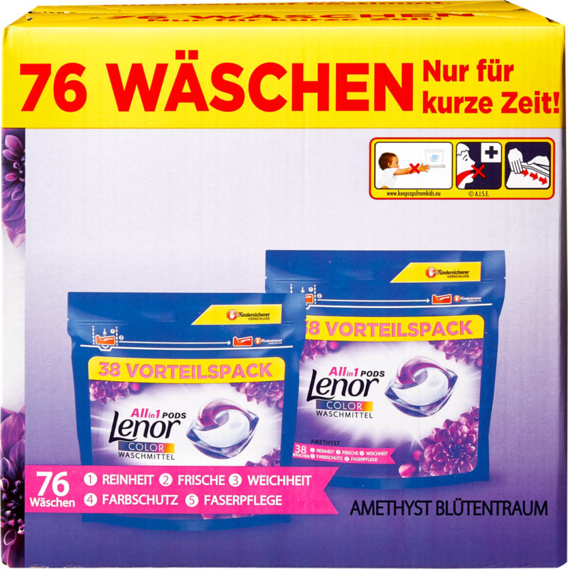 Lenor All in 1 Pods Amethyst Blütentraum, 2 x 38 Pods