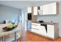 Küchenzeile Premium mit Geräten 280 cm Weiß/Eiche Dekor Modern