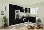 Möbelix Küchenzeile Premium mit Geräten 345 cm Weiß/Schwarz Hochglanz