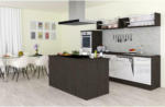 Möbelix Küchenzeile Premium mit Geräte 280 cm Grau/Weiß + Kochinsel