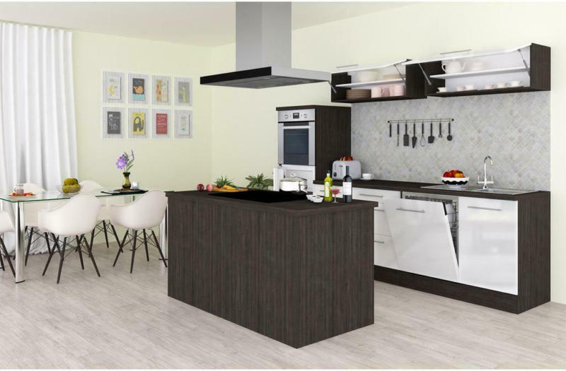 Küchenzeile Premium mit Geräte 280 cm Grau/Weiß + Kochinsel