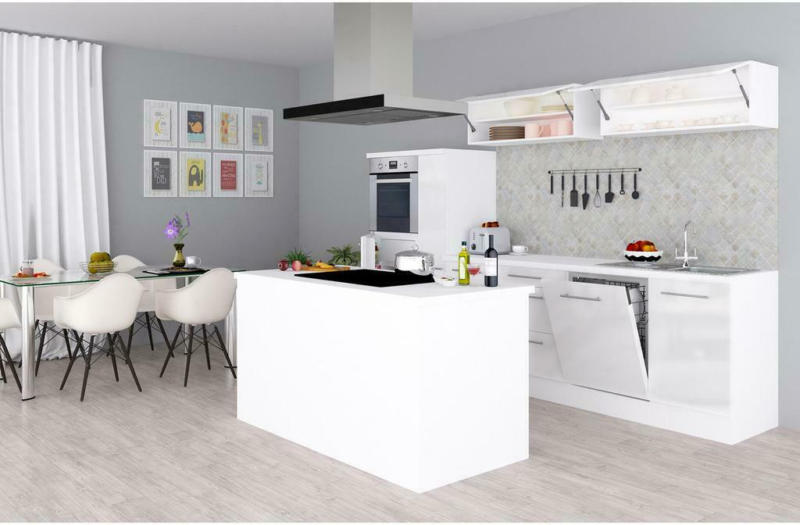 Küchenzeile Premium mit Geräte 310 cm Weiß mit Kochinsel
