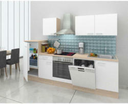 Küchenzeile Economy mit Geräten 280 cm Weiß/Eiche Dekor Modern