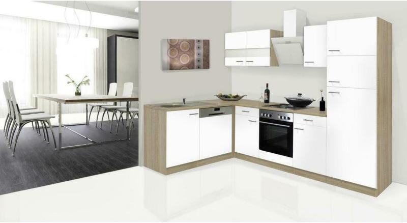 Einbauküche Eckküche Möbelix Economy mit Geräten 172x280 cm Weiß/Eiche Dekor