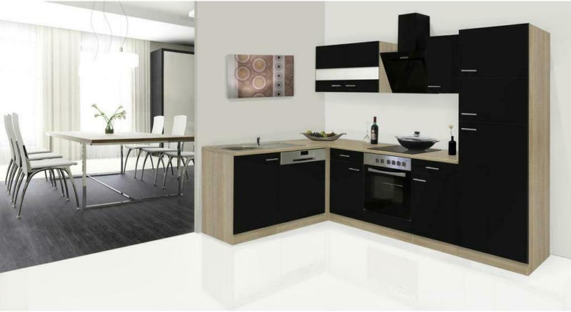 Einbauküche Eckküche Möbelix Economy mit Geräten 172x280 cm Schwarz/Eiche Dekor