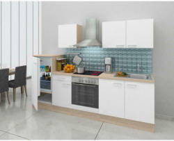 Küchenzeile Economy mit Geräten 270 cm Weiß/Eiche Dekor Modern