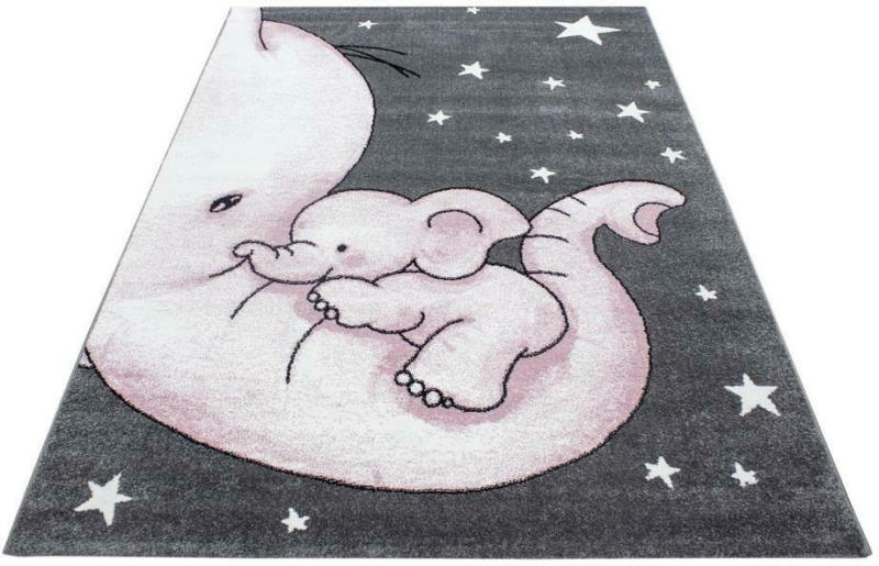 Kinderteppich Elefant Grau/Weiß/Pink Kids 160x230 cm