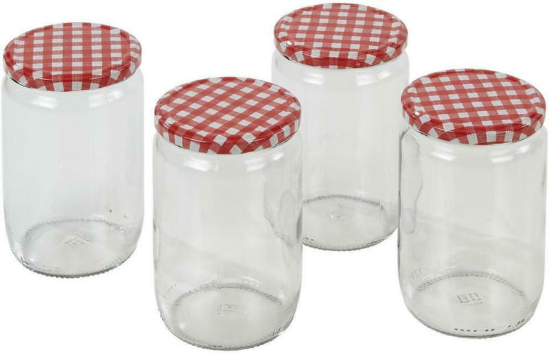 Einmachgläser 4er-Set Xenia Je 720 ml, Rot/Weiß