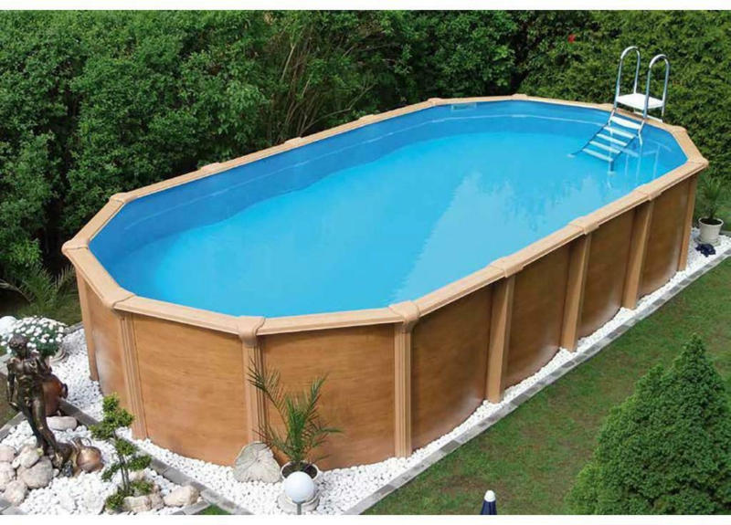 Schwimmbecken Oval Wood Braun mit Leiter L: 730 cm