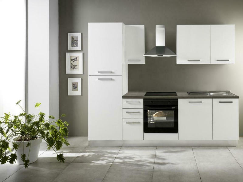 Küchenzeile Belluna mit Geräten 255 cm Weiß/Eiche Elegant