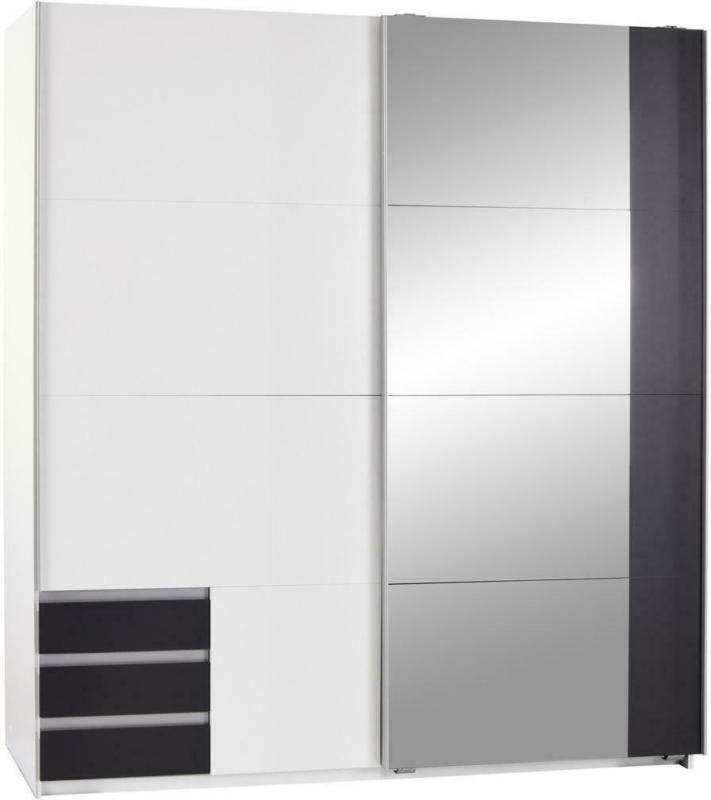 Schwebtürenschrank mit Laden + Spiegel 180 cm Emden, Weiß