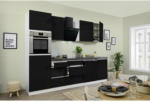 Möbelix Küchenzeile Premium mit Geräten 280 cm Weiß/Schwarz Hochglanz