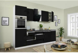 Küchenzeile Premium mit Geräten 280 cm Weiß/Schwarz Hochglanz