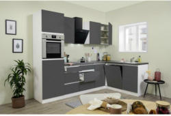 Küchenzeile Premium mit Geräten 280 cm Weiß/Grau Modern