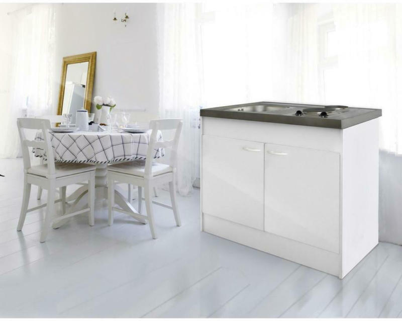 Miniküche mit Kochfeld 100 cm Weiß Dekor Modern