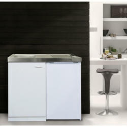 Miniküche mit Kühlschrank + Kochfeld 100 cm Weiß Dekor