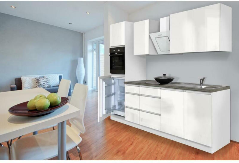Küchenzeile Premium mit Geräten 270 cm Weiß Hochglanz