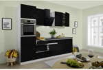 Möbelix Küchenzeile Premium mit Geräten 270 cm Schwarz/Weiß Hochglanz