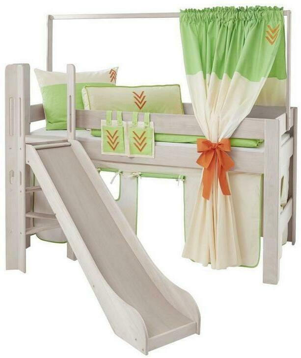 Spielbett Leo Grün/Orange Buche Massiv 90 cm Rutsche