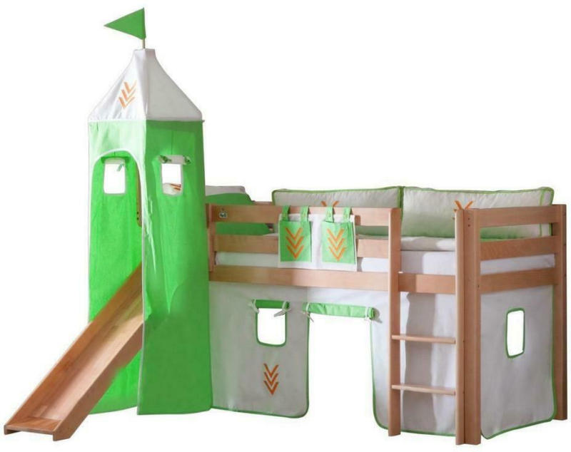 Spielbett Alex Buche Massiv 90 cm mit Turm + Rutsche