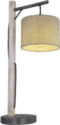 Tischlampe Roger Grau Holz mit Textil-Lampenschirm