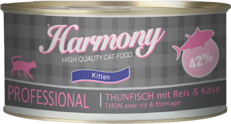 Harmony Cat Professional Nassfutter Kitten Thunfisch & Reis & Käse 24x75g
