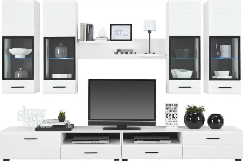 Wohnwand in Weiß inkl. Beleuchtung