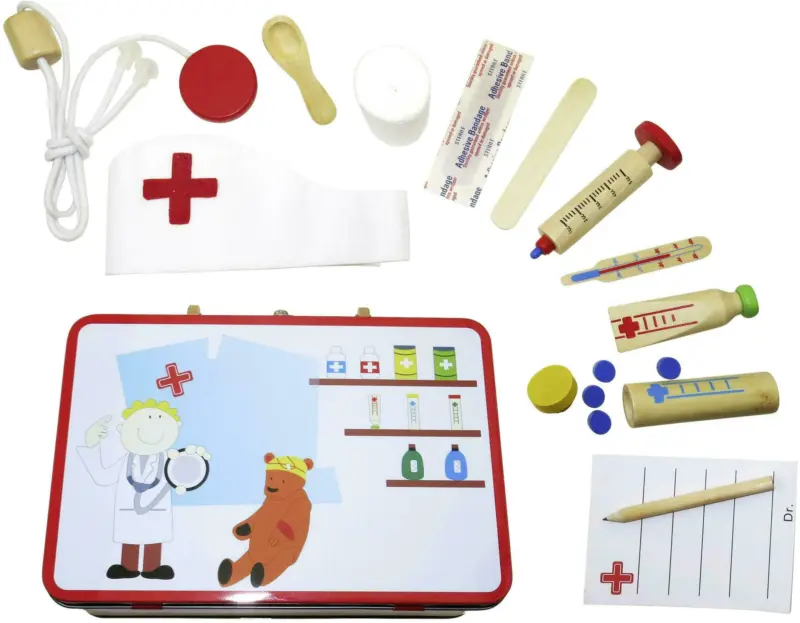 Spielkoffer Arzt aus Holz, 13-teilig