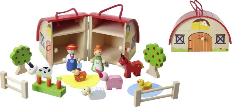 Spielkoffer Bauernhof aus Holz, 16-teilig