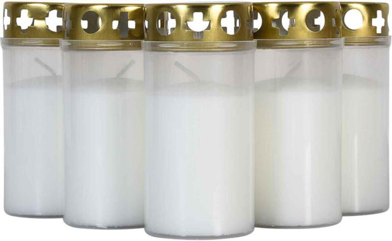 Grablichter 5er-Pack Dauerbrenner mit Golddeckel weiss -