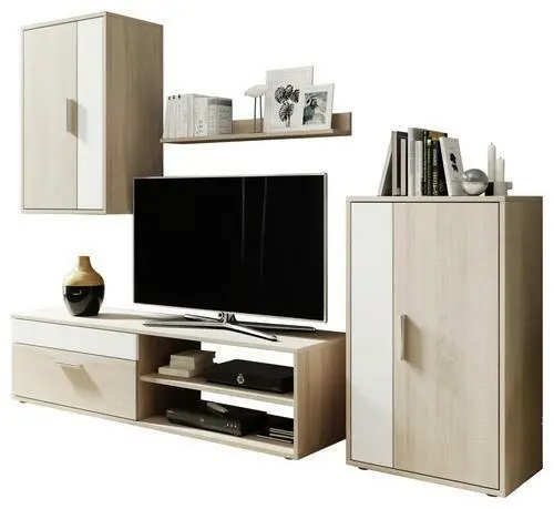 Wohnwand 'Berno' , eiche, weiß